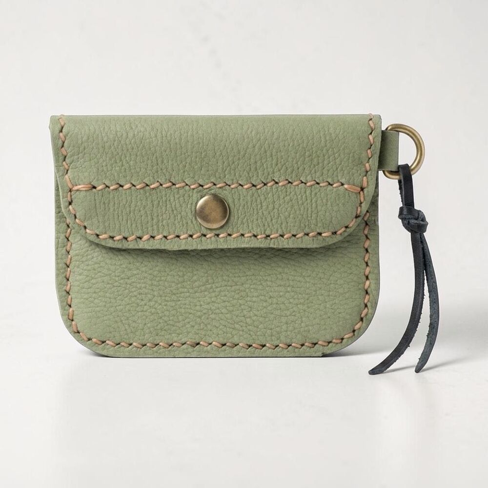 Handmade Thai Leather Snap Wallet Sage Green Tassel Coin Pouch New